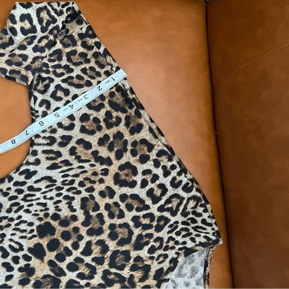 Apt 9 S Black Browns Leopard Print Shirt w/Button Detail Sleeves Drop Shoulder